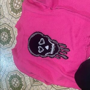 Pink Sweater with Skull Design